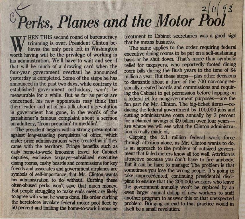 Perks, Planes and the Motor Pool