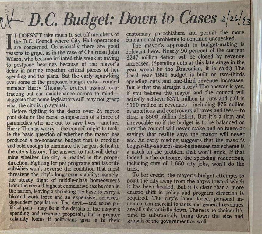 D.C. Budget: Down to Cases