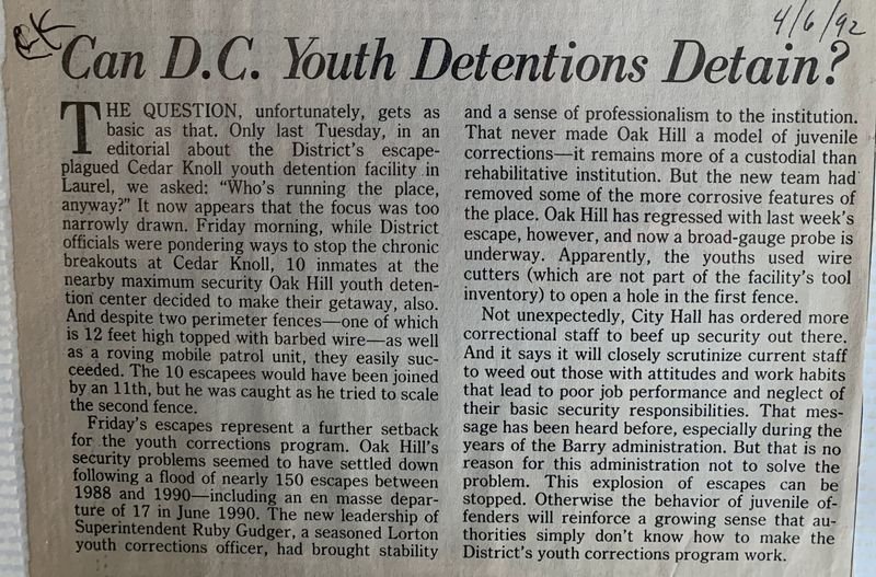 Can D.C. Youth Detentions Detain?