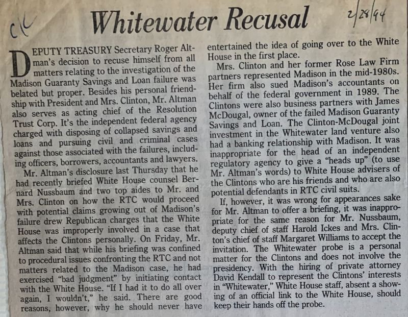 Whitewater Recusal