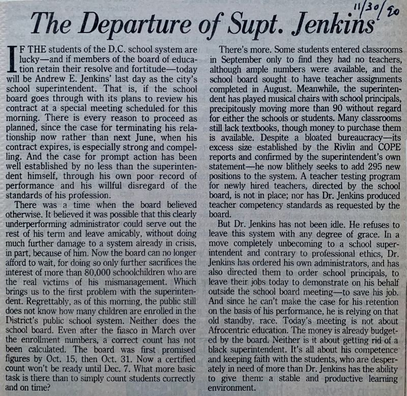 The Departure of Supt. Jenkins