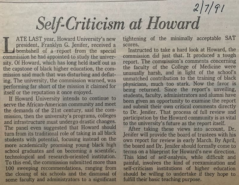 Self-Criticism at Howard