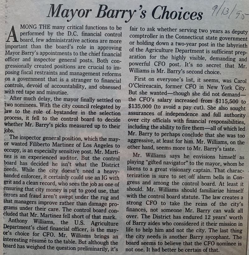 Mayor Barry's Choices