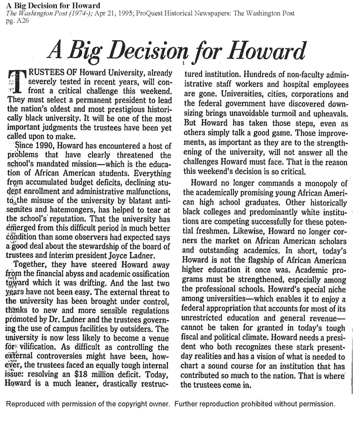 A Big Decision for Howard