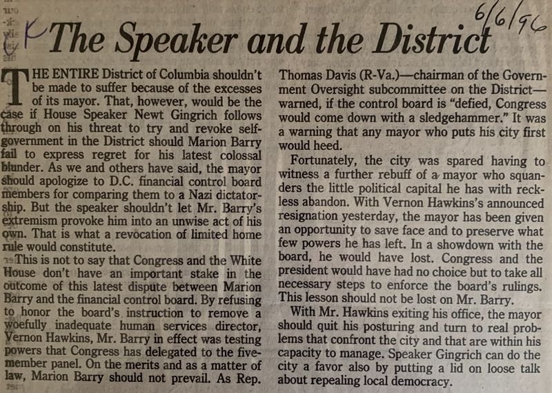 The Speaker and the District