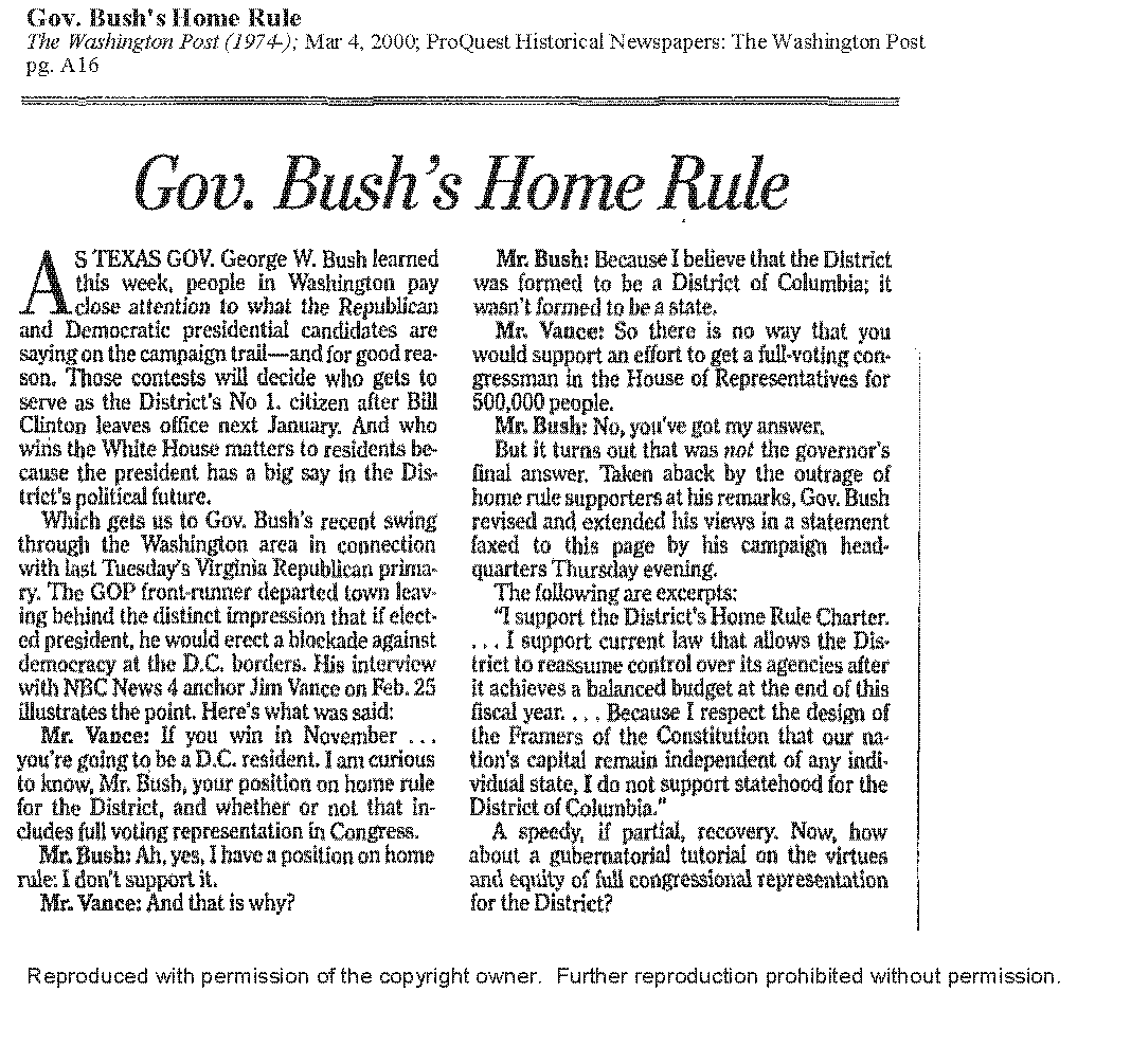 Gov. Bush's Home Rule