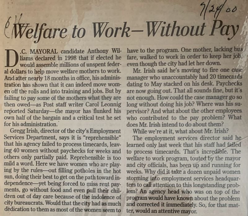 Welfare to Work--Without Pay