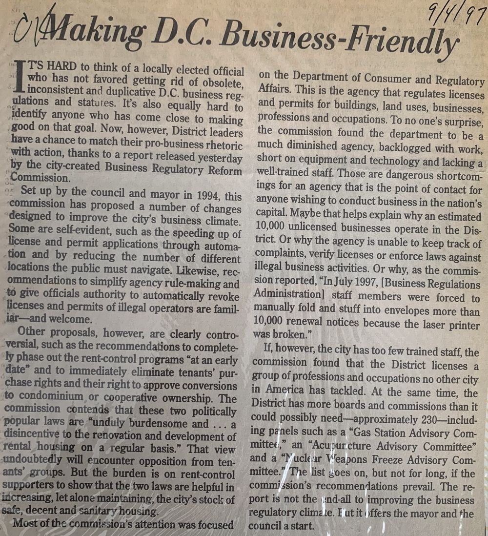 Making D.C. Business-Friendly