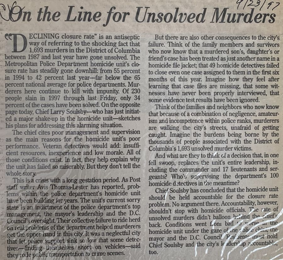 On the Line for Unsolved Murders