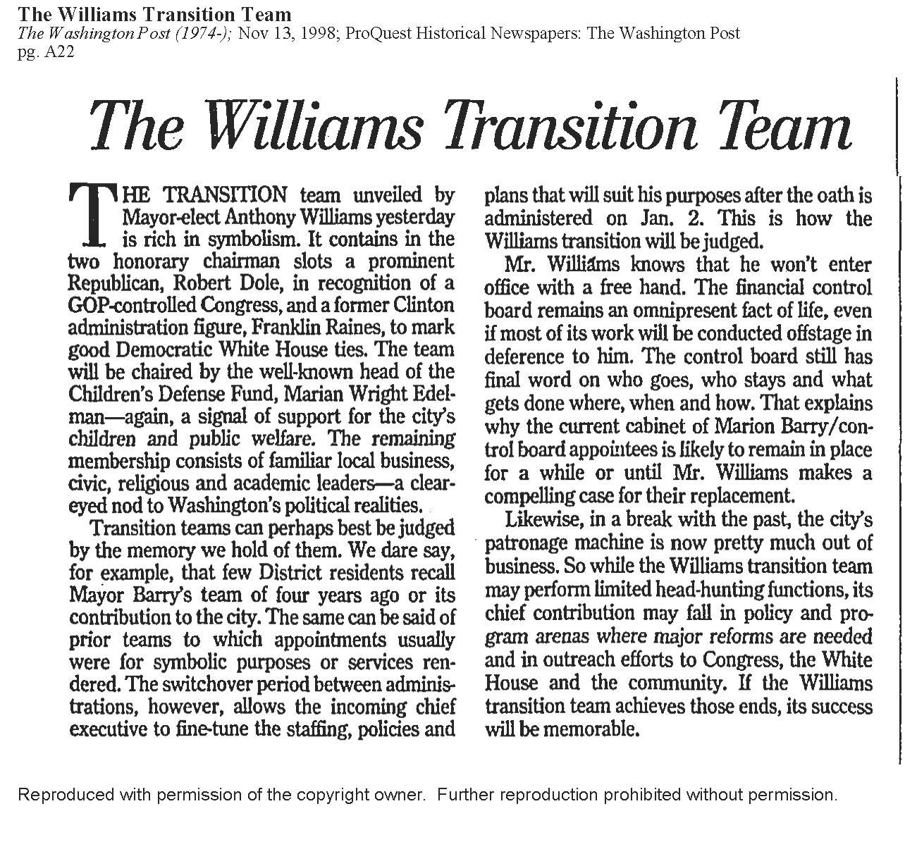 The Williams Transition Team