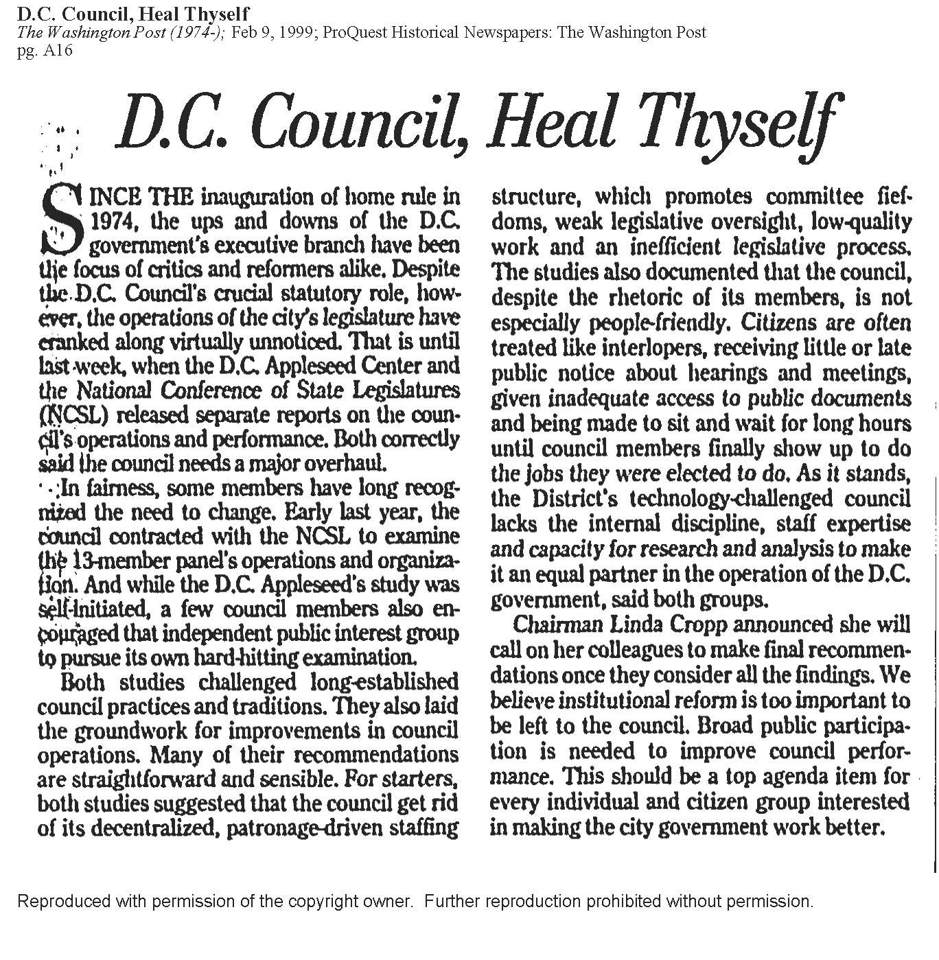 D.C. Council, Heal Thyself