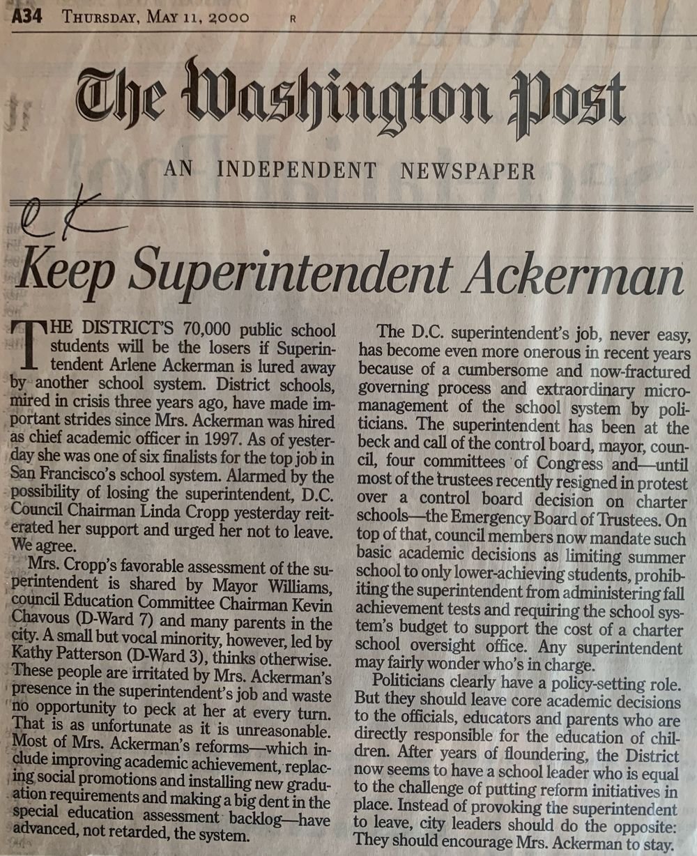 Keep Superintendent Ackerman