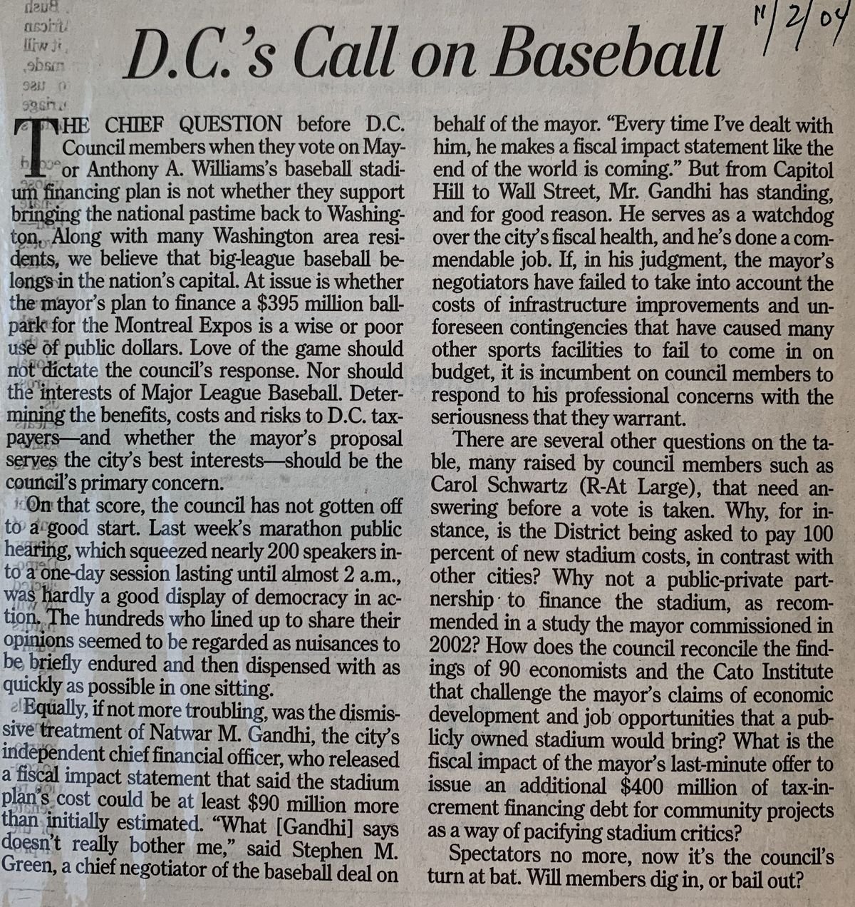 D.C.'s Call on Baseball