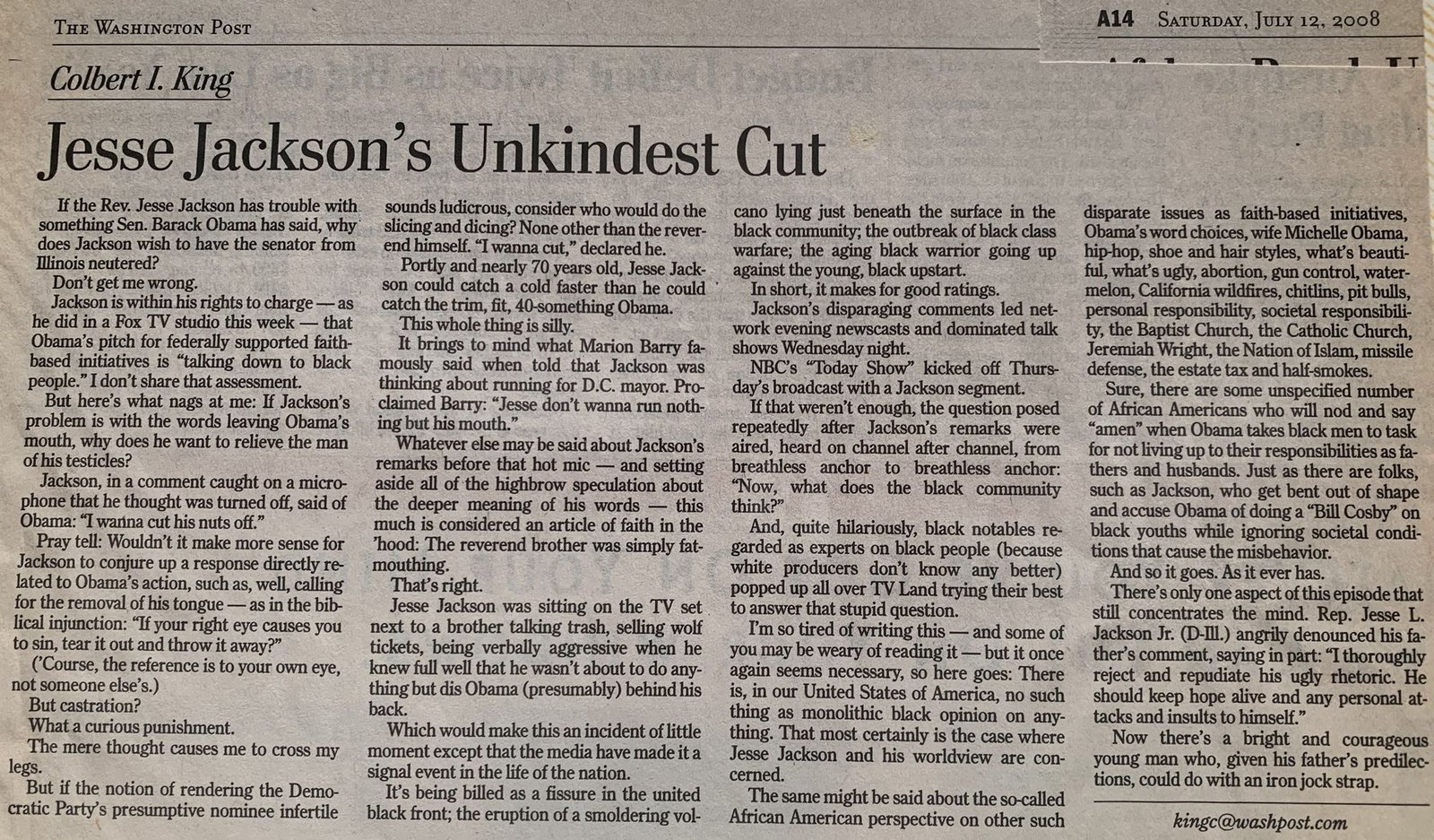 Jesse Jackson's Unkindest Cut