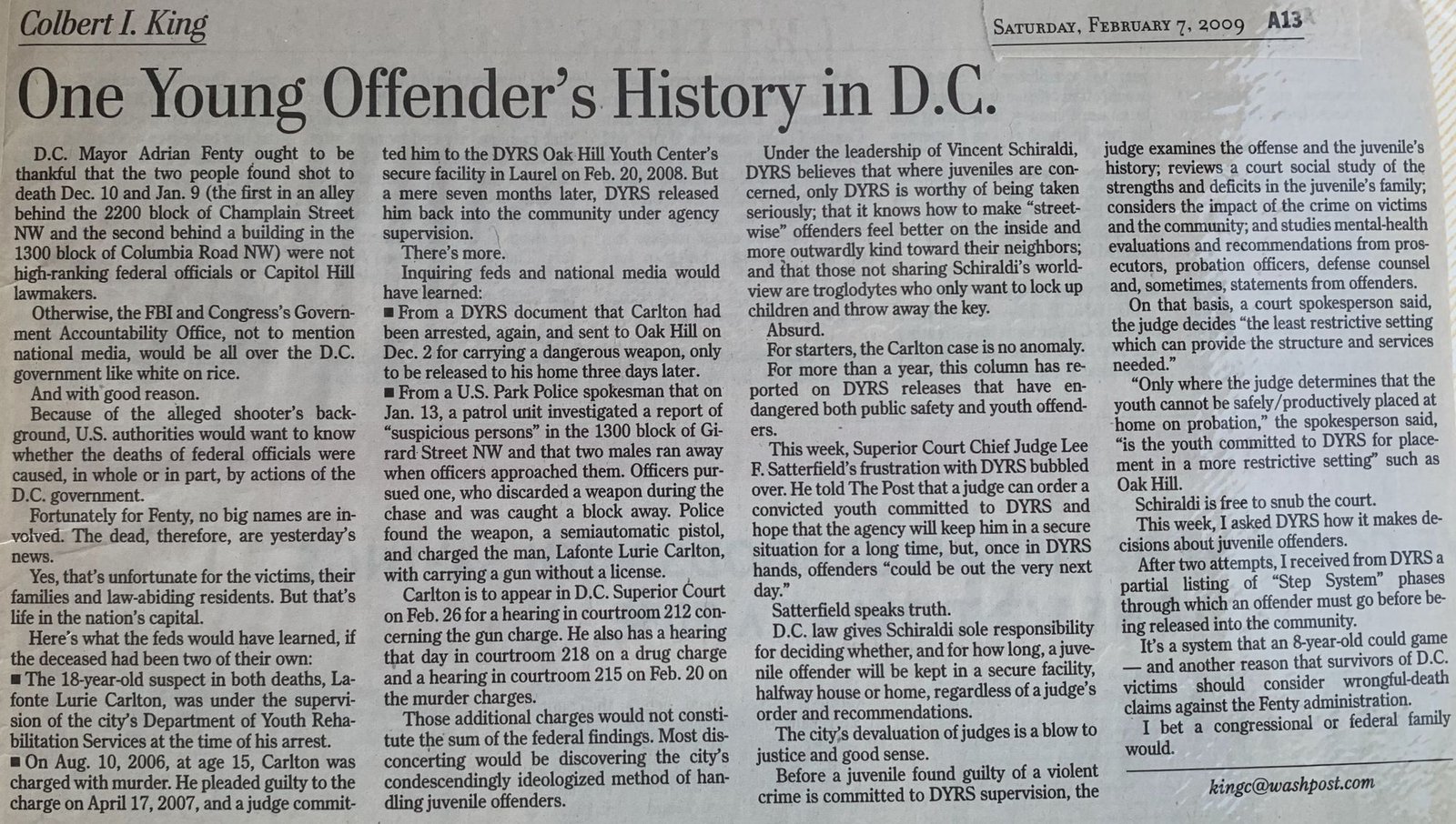 One Young Offender's History in D.C.